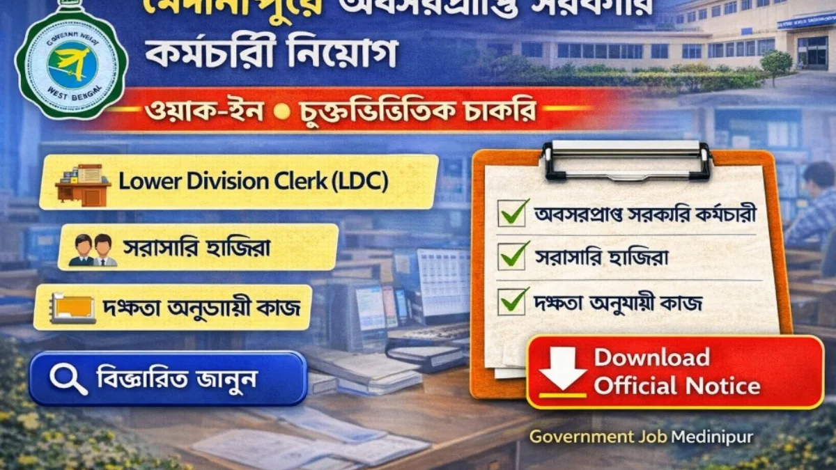 মেদিনীপুরে অবসরপ্রাপ্ত সরকারি কর্মচারী নিয়োগ – ওয়াক-ইন ও চুক্তিভিত্তিক গাইড