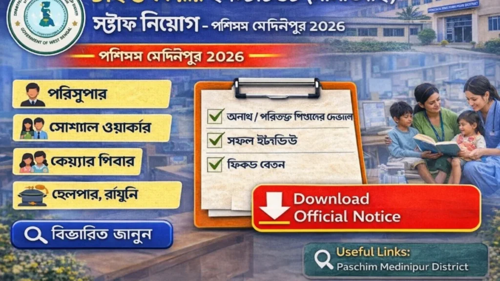 চাইল্ড কেয়ার ইনস্টিটিউট স্টাফ নিয়োগ – পশ্চিম মেদিনীপুর সম্পূর্ণ গাইড
