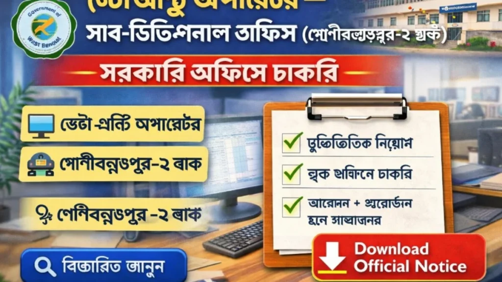গোপীবল্লভপুর-২ ব্লক অফিসে ডেটা এন্ট্রি অপারেটর চাকরি